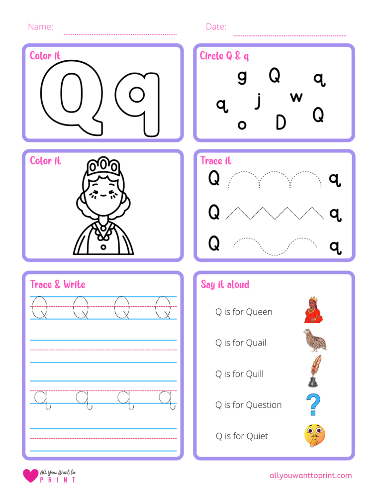 Free Printable Letter Q Worksheet Activities In