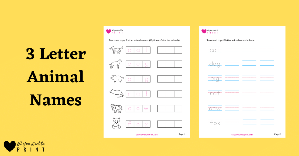 3 Letter Animal Names Printable Worksheets - All You Want to Print