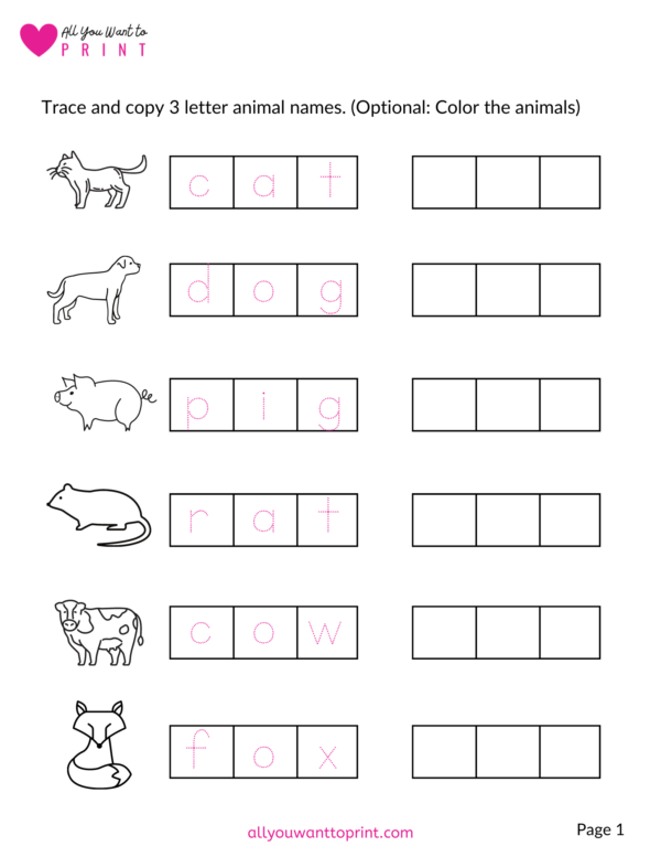 3 Letter Animal Names Printable Worksheets - All You Want to Print