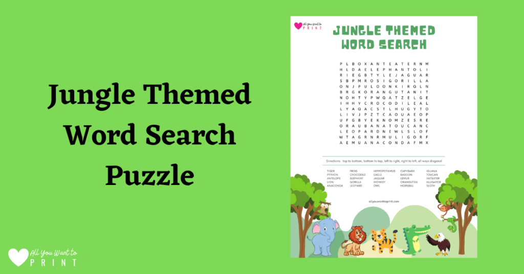 jungle themed word search free printable