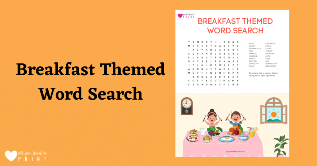 breakfast food themed word search game free printable pdf download for kids
