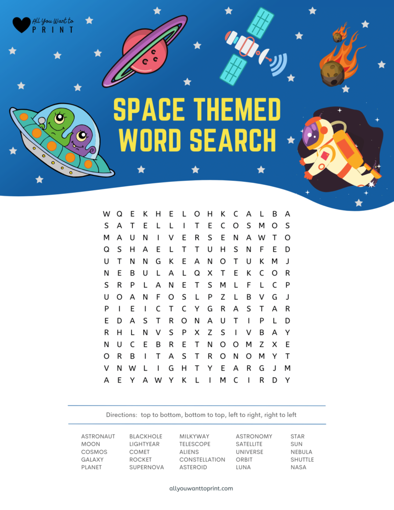 space themed word search free printable puzzle download pdf