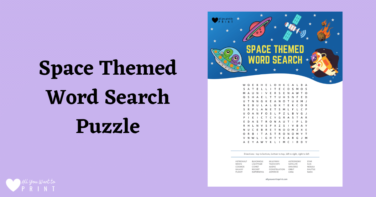 Space Themed Word Search Free Printable