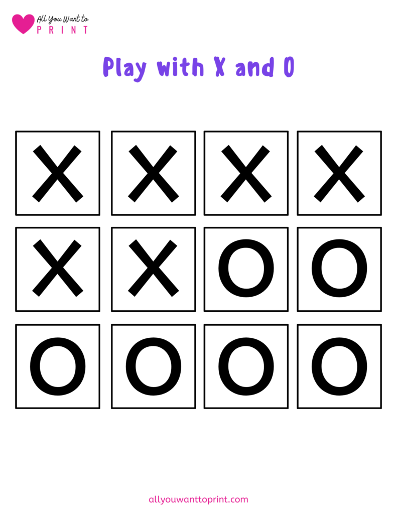 Tic tac toe kids game free printable download pdf