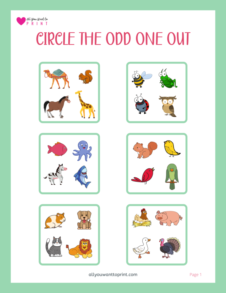 Circle the Odd One Out - Birds and Animals - Free Printable