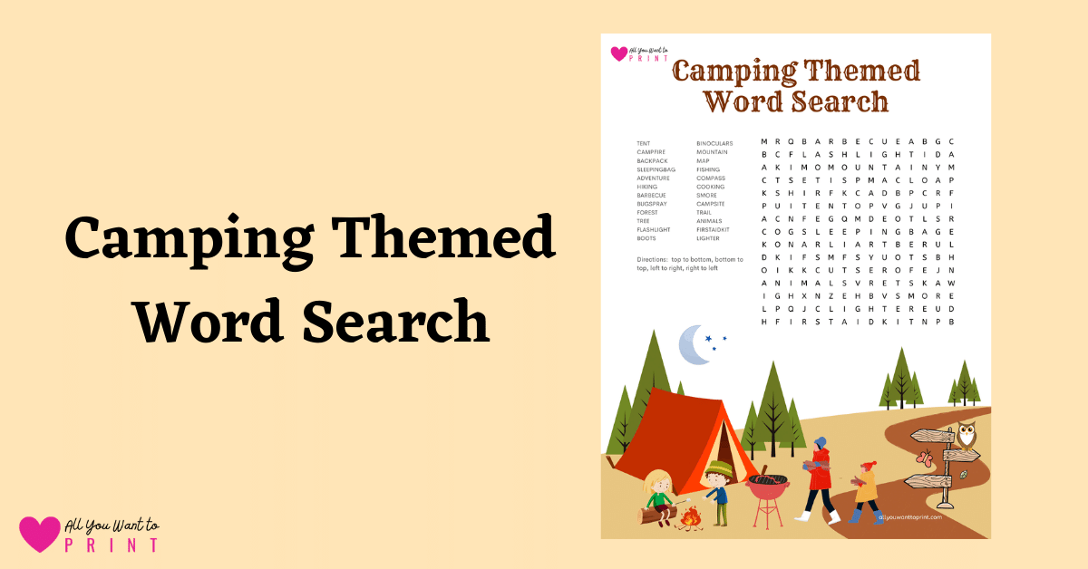 camping themed word search free printable