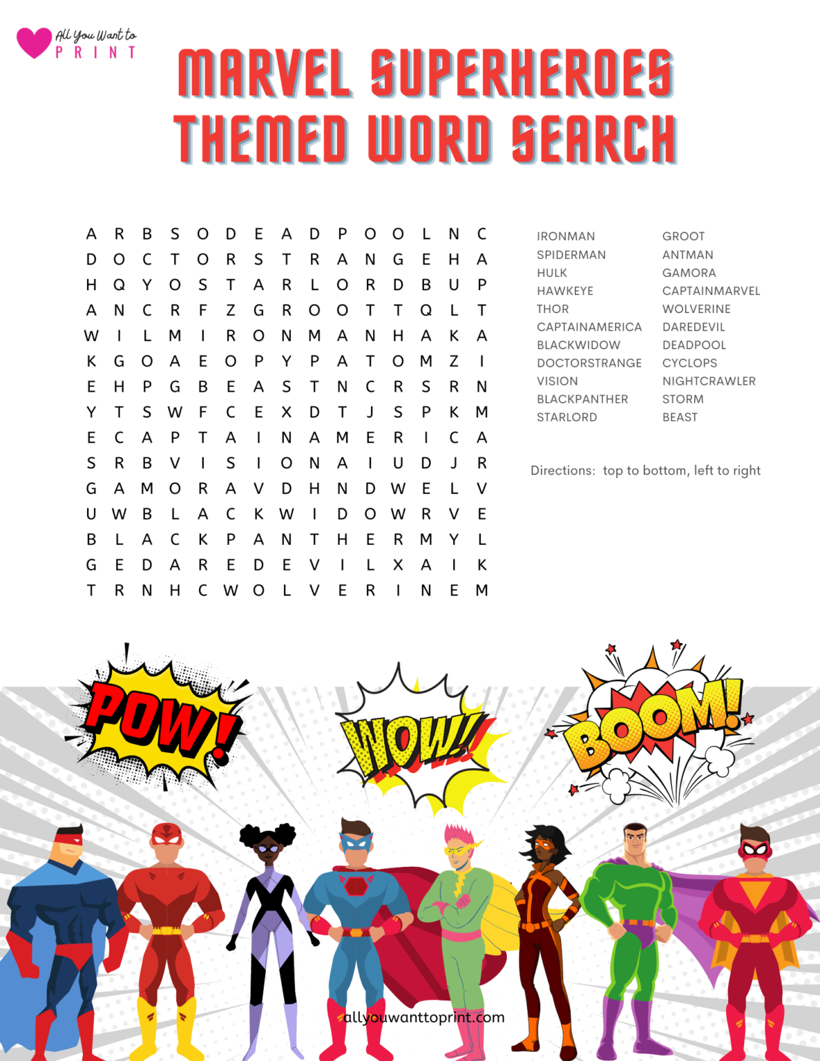Marvel Superheroes Themed Word Search Free Printable