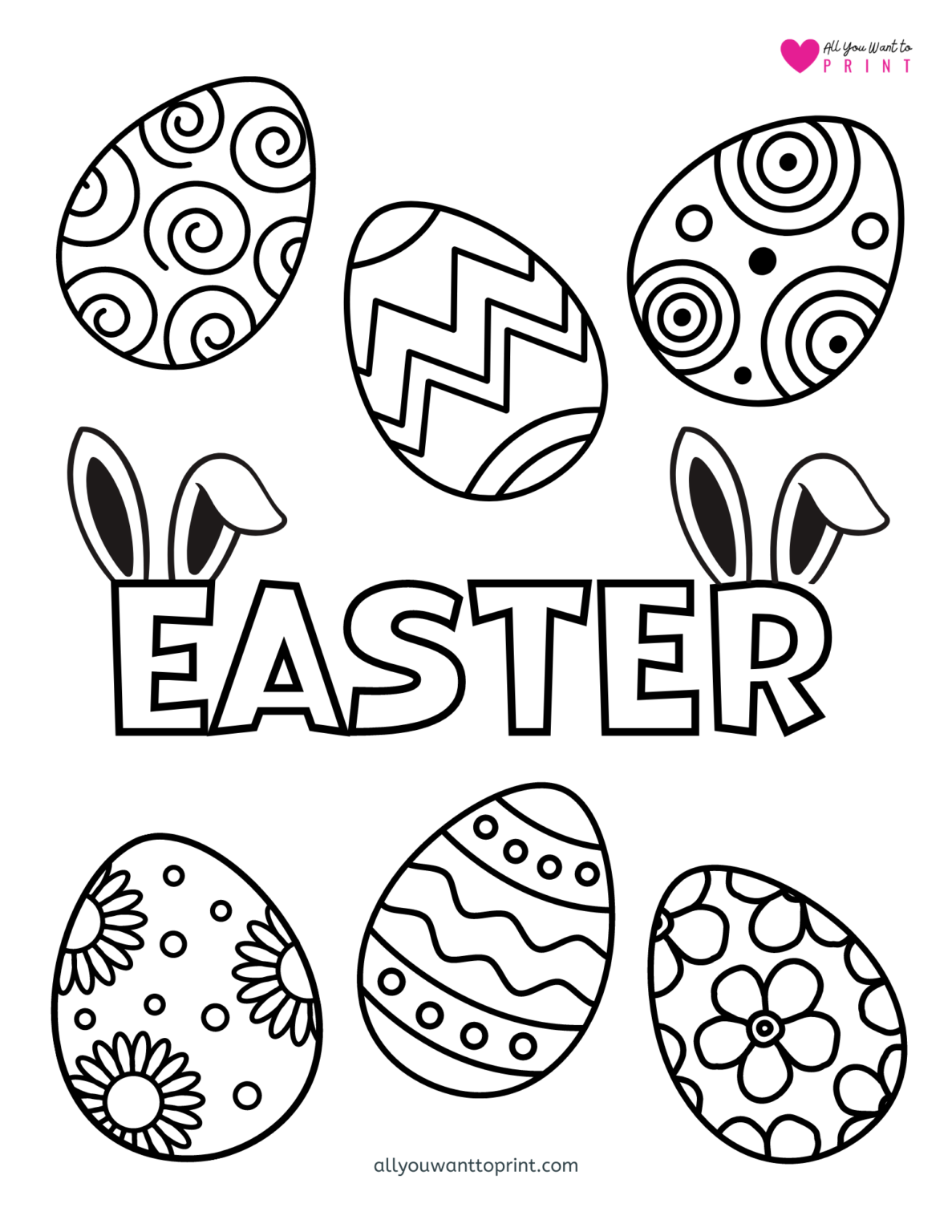 Easter Eggs & Bunny Ears Coloring Page for Kids - Free Printable