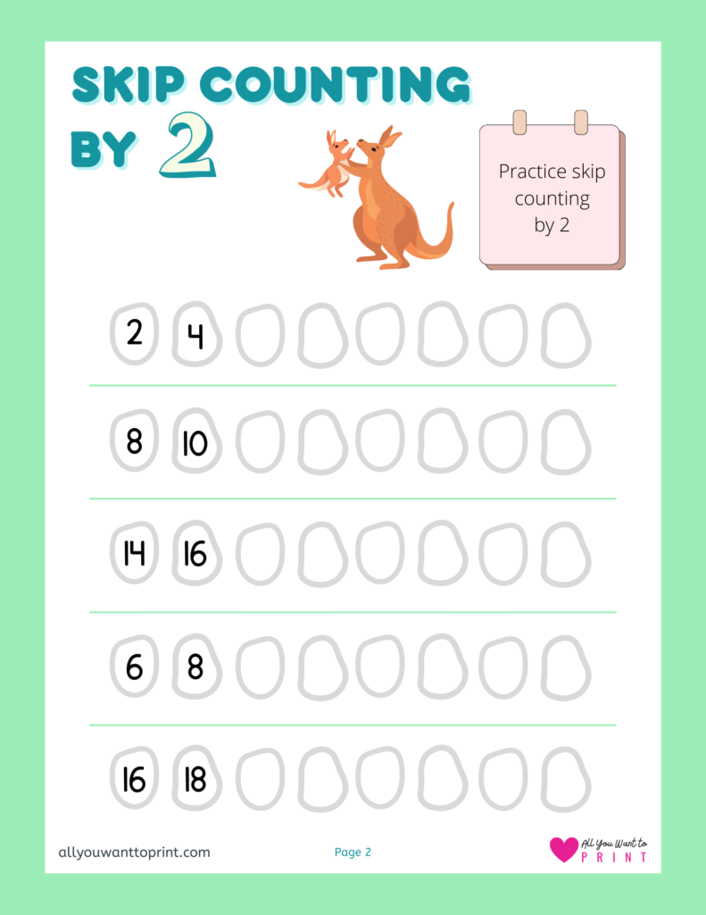 skip counting by 2 free math worksheets printable pdf download for kindergarten, elementary kids and homeschooling