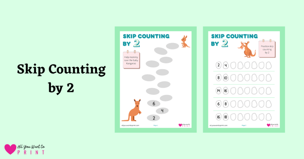 skip counting by 2 free math worksheets printable pdf download for kindergarten, elementary kids and homeschooling