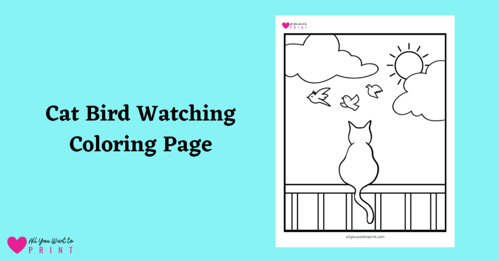cat bird watching coloring page printable