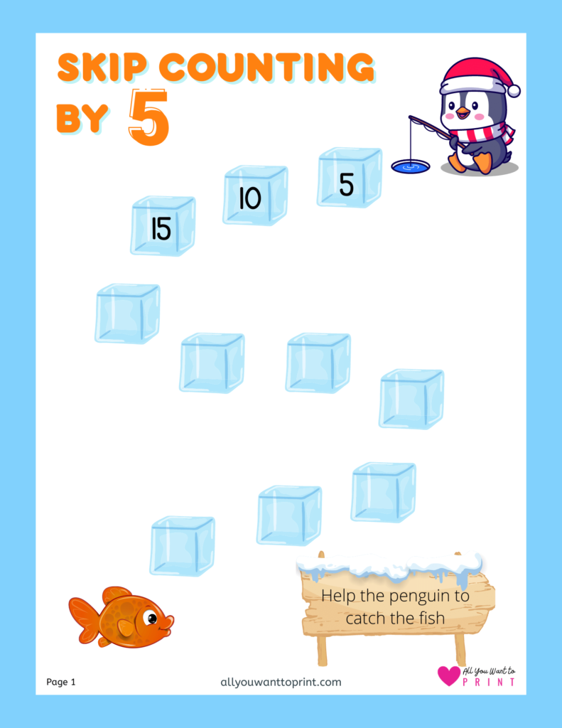 skip counting by 5 free math worksheets printable pdf download for kindergarten, elementary kids and homeschooling