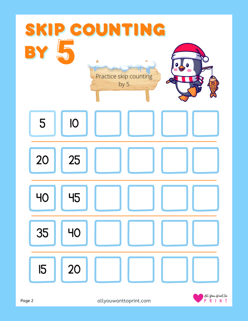 skip counting by 5 free math worksheets printable pdf download for kindergarten, elementary kids and homeschooling