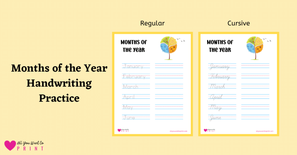 months of the year handwriting practice both normal and cursive free printable