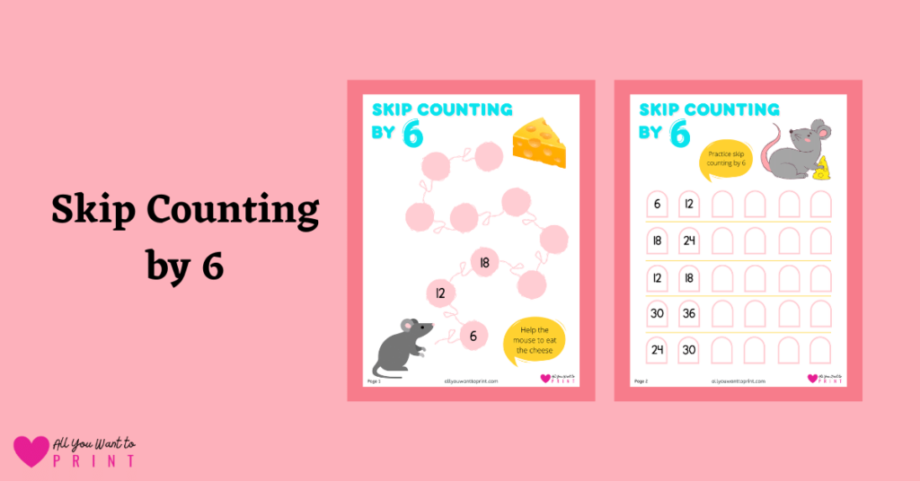 skip counting by 6 free math worksheets printable pdf download for kindergarten, first, second grade elementary kids and homeschooling