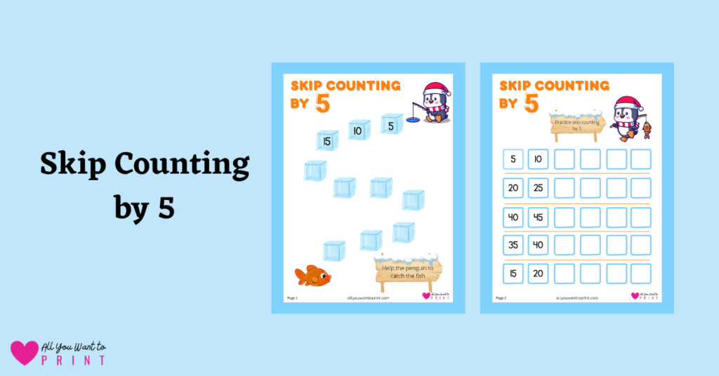 skip counting by 5 free math worksheets printable pdf download for kindergarten, elementary kids and homeschooling