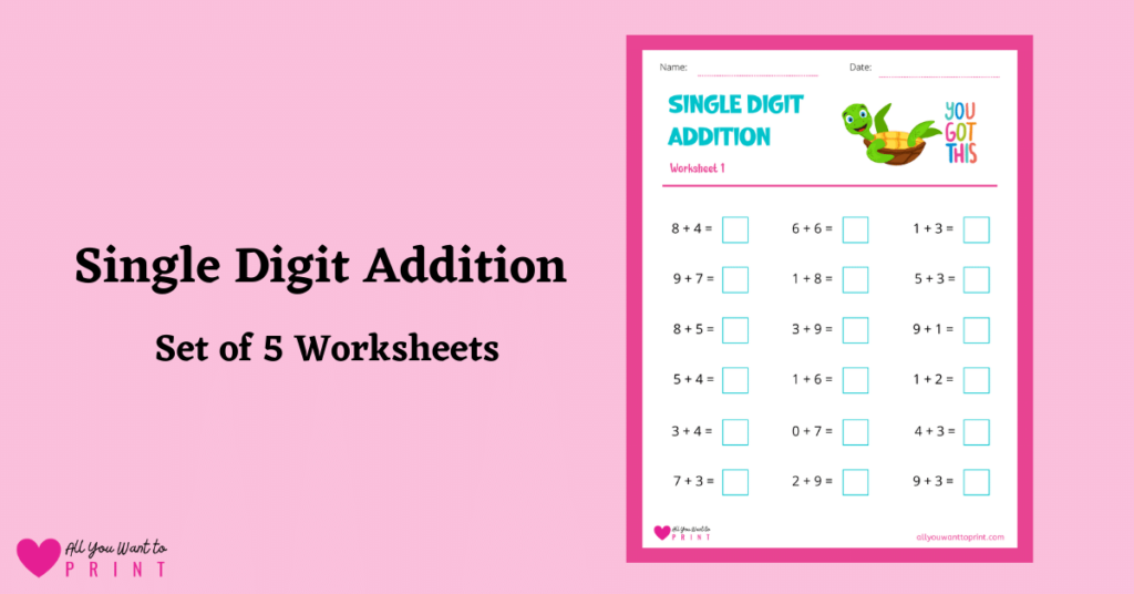 math single digit addition worksheet free printable