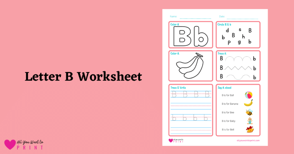alphabet letter b worksheet printable for preschool, kindergarten, homeschool kids