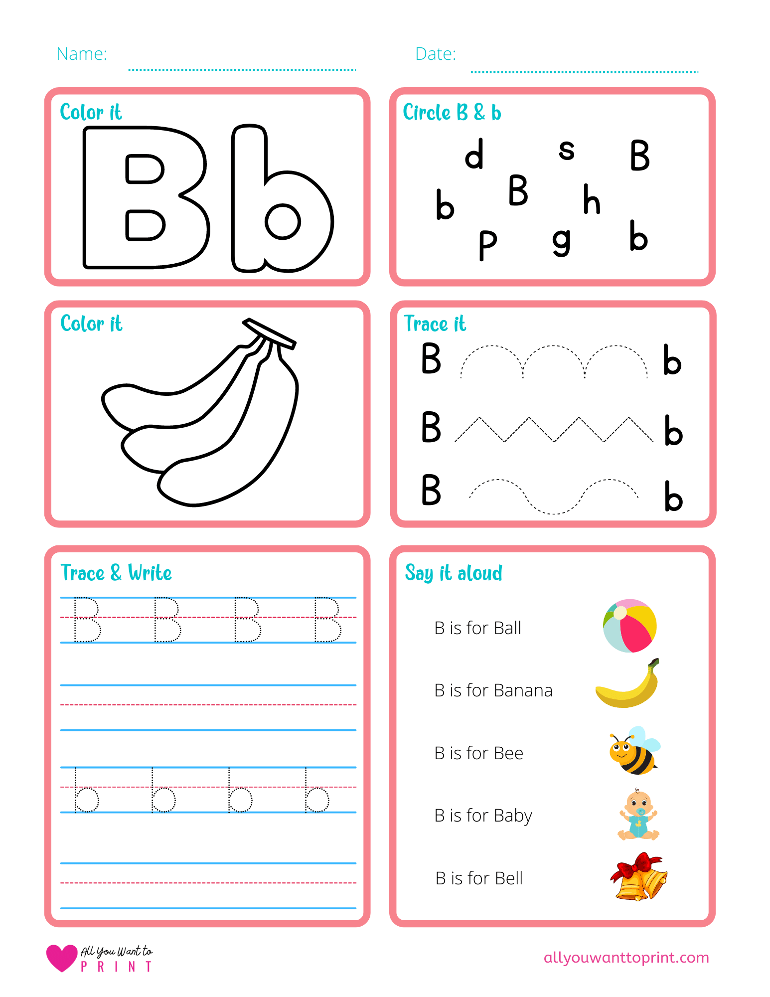 Free Printable Letter B Worksheet - 6 Activities In 1