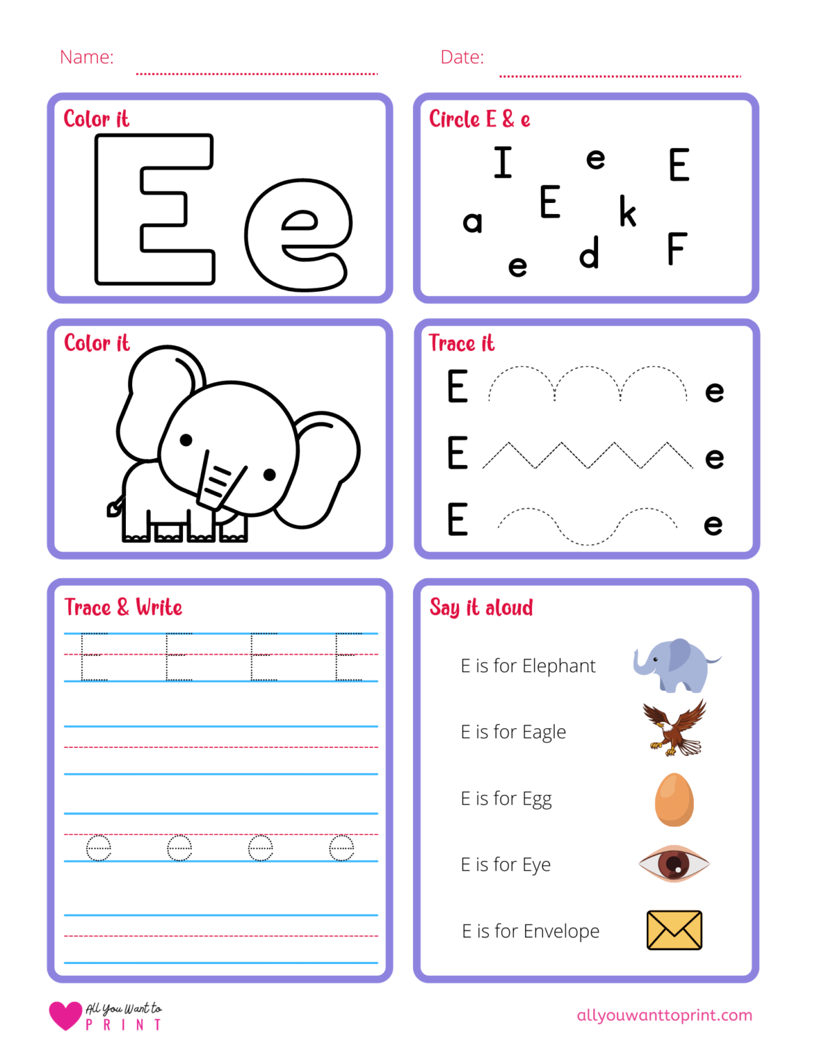 Free Printable Letter E Worksheet 6 Activities in 1