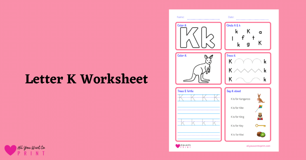 alphabet letter k worksheet printable for preschool, kindergarten, homeschool kids