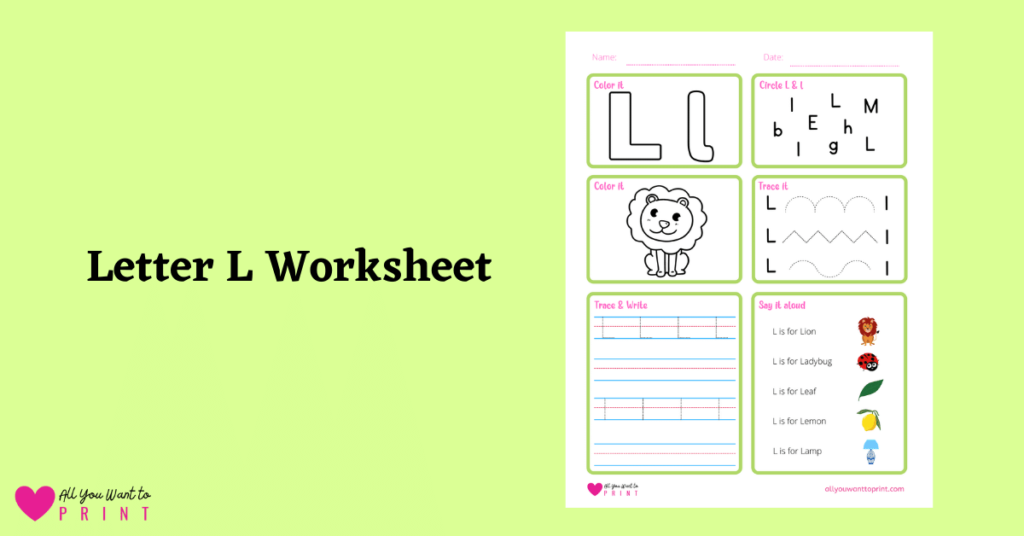 alphabet letter l worksheet printable for preschool, kindergarten, homeschool kids