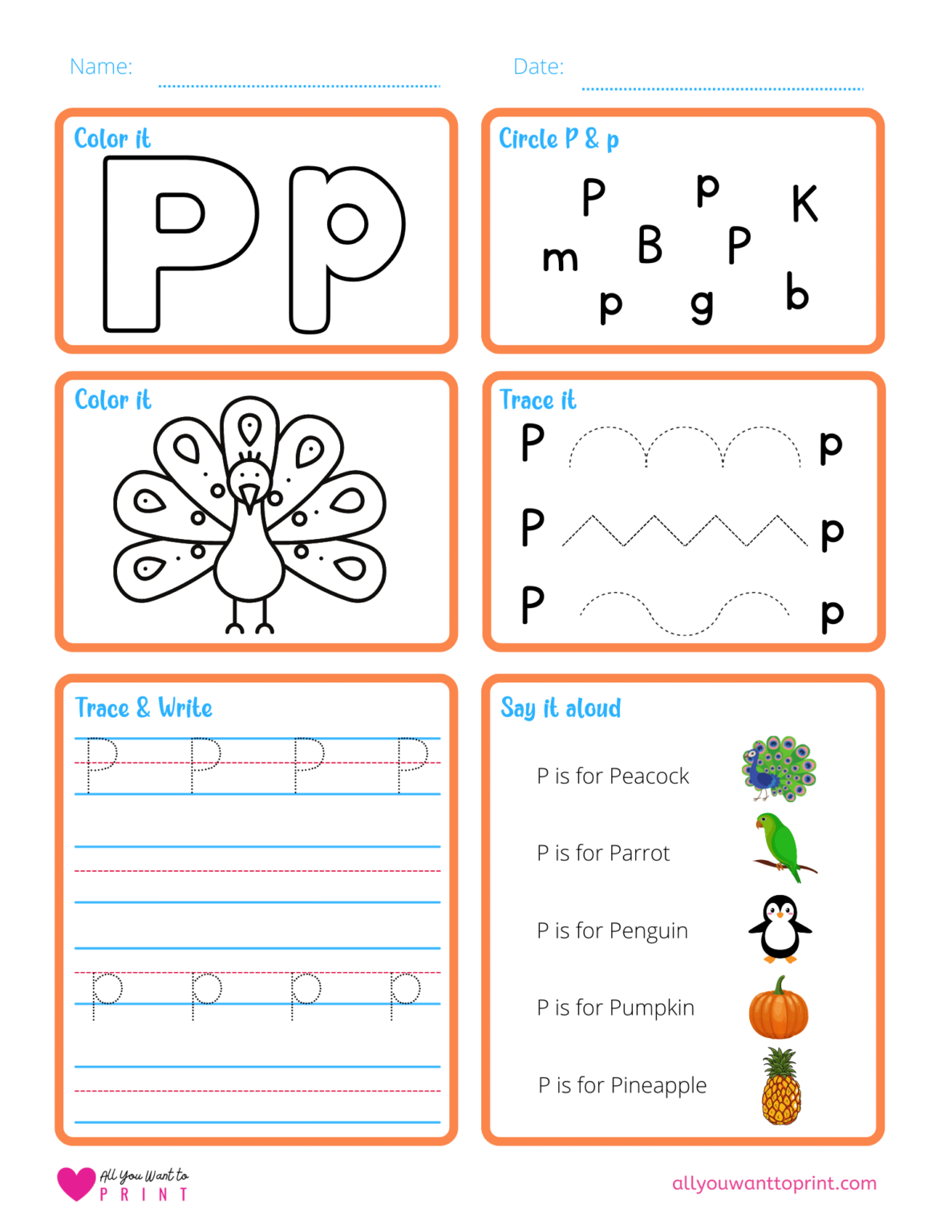 Free Printable Letter P Worksheet - 6 Activities in 1