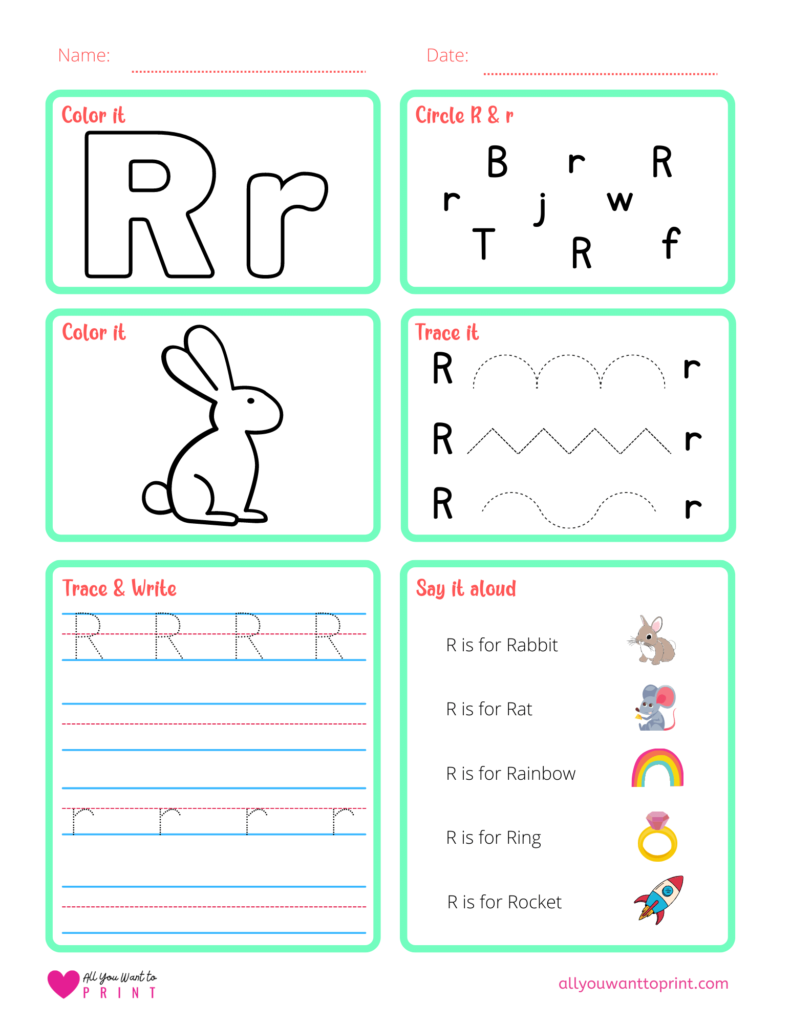 alphabet letter r worksheet pdf for preschool, kindergarten, homeschool kids