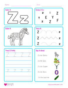 Free Printable Letter Z Worksheet - 6 Activities in 1