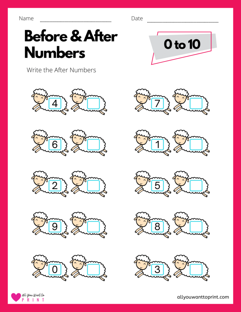 math before and after numbers worksheet for first grade pdf