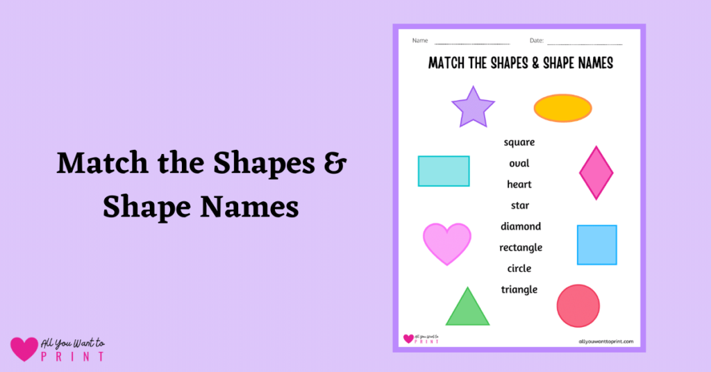 match the shapes and names worksheet free printable for preschool and kindergarten kids