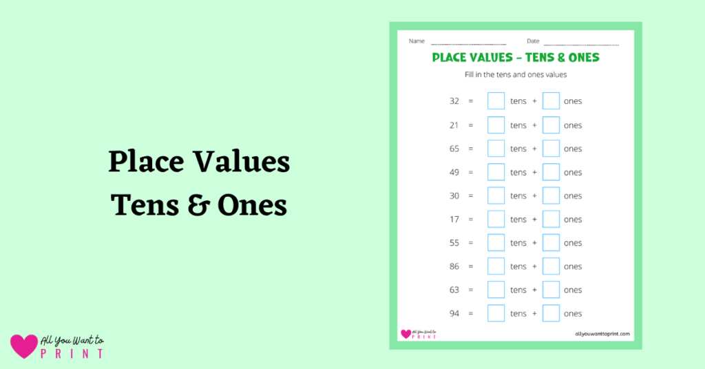 place values worksheet - fill in the ones and tens of two digit numbers