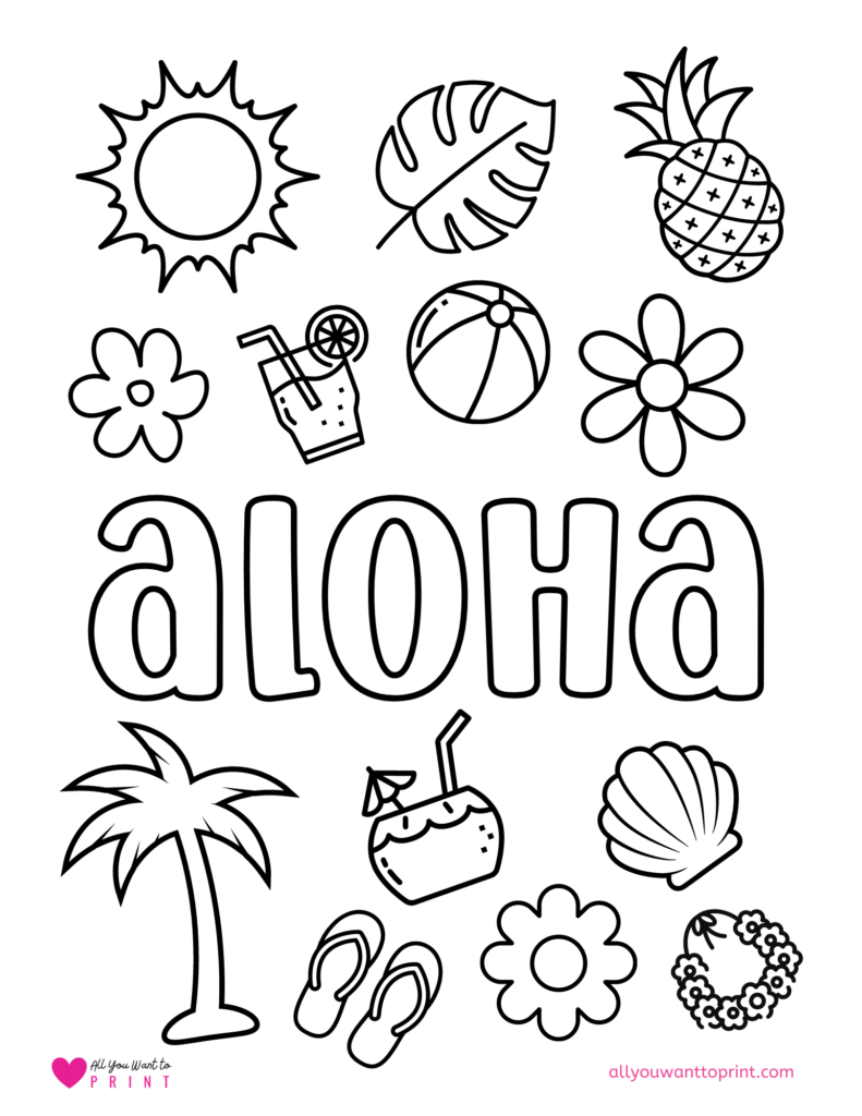 beach hawaii summer coloring page for kids
