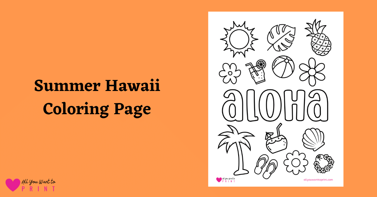 Hawaii Aloha Summer Coloring Page for Kids - Free Printable