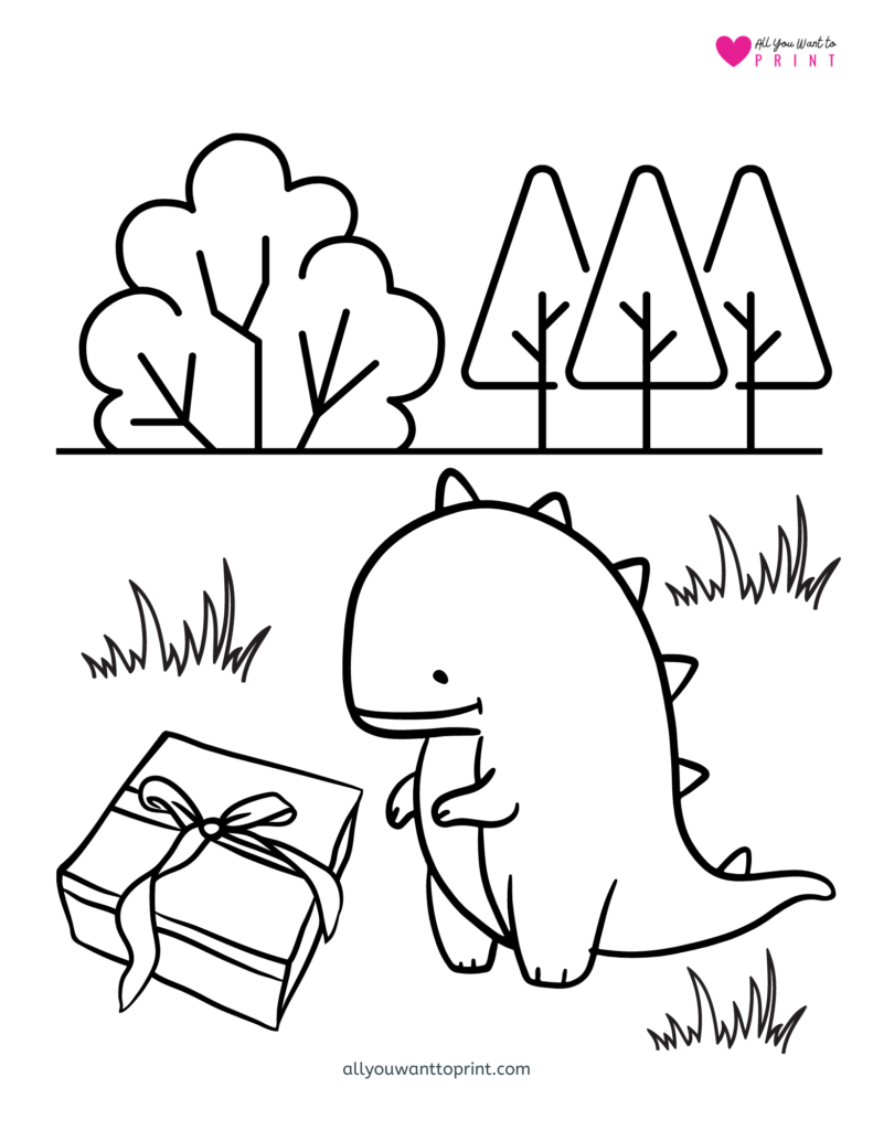 dinosaur gets a gift free coloring page