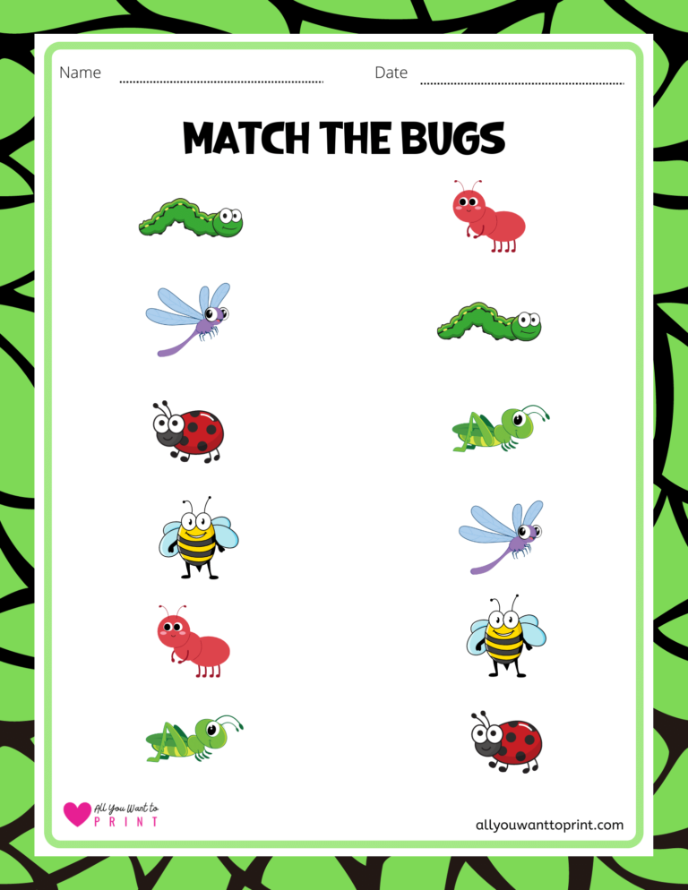 Match the Bugs Worksheet - Free Preschool Printable