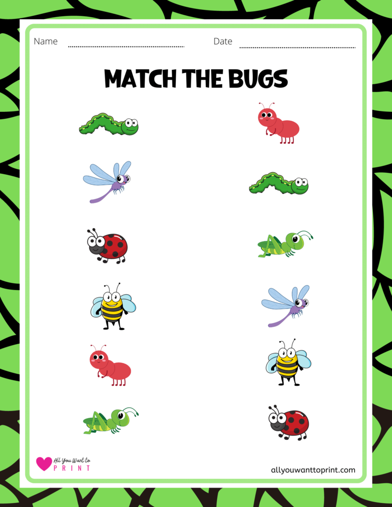match the bugs worksheet for preschool