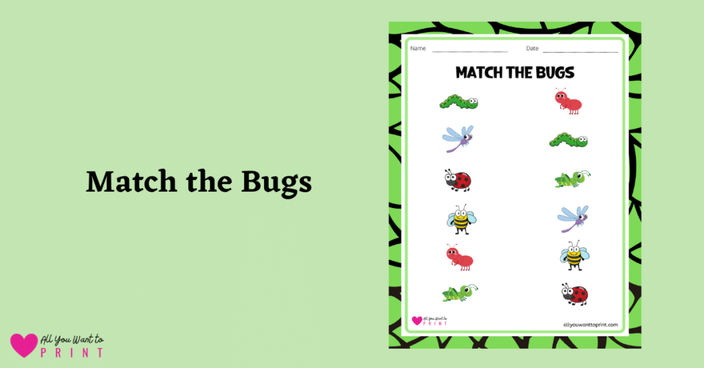 match the bugs worksheet for preschool kids and homeschooling pdf