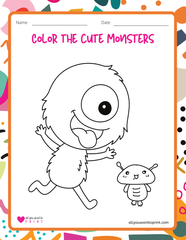 halloween cute monster coloring page for kids pdf