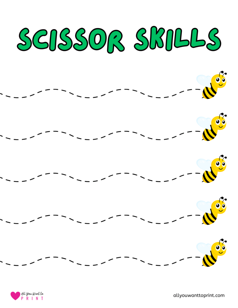 honey bee curved lines cutting worksheet for preschool and kindergarten kids