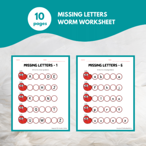Worm Missing Letters Kindergarten Worksheet - W00001
